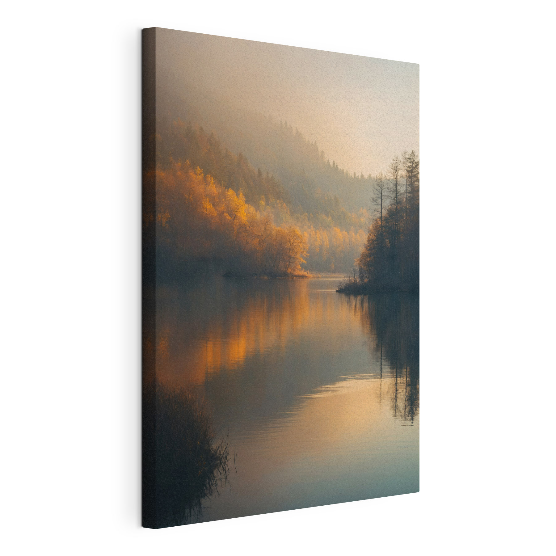 Lake with trees and mountains in the background
