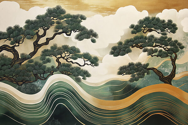 Painting of trees and waves Painting of trees and waves