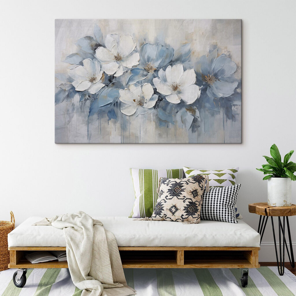 Painting of white and blue flowers