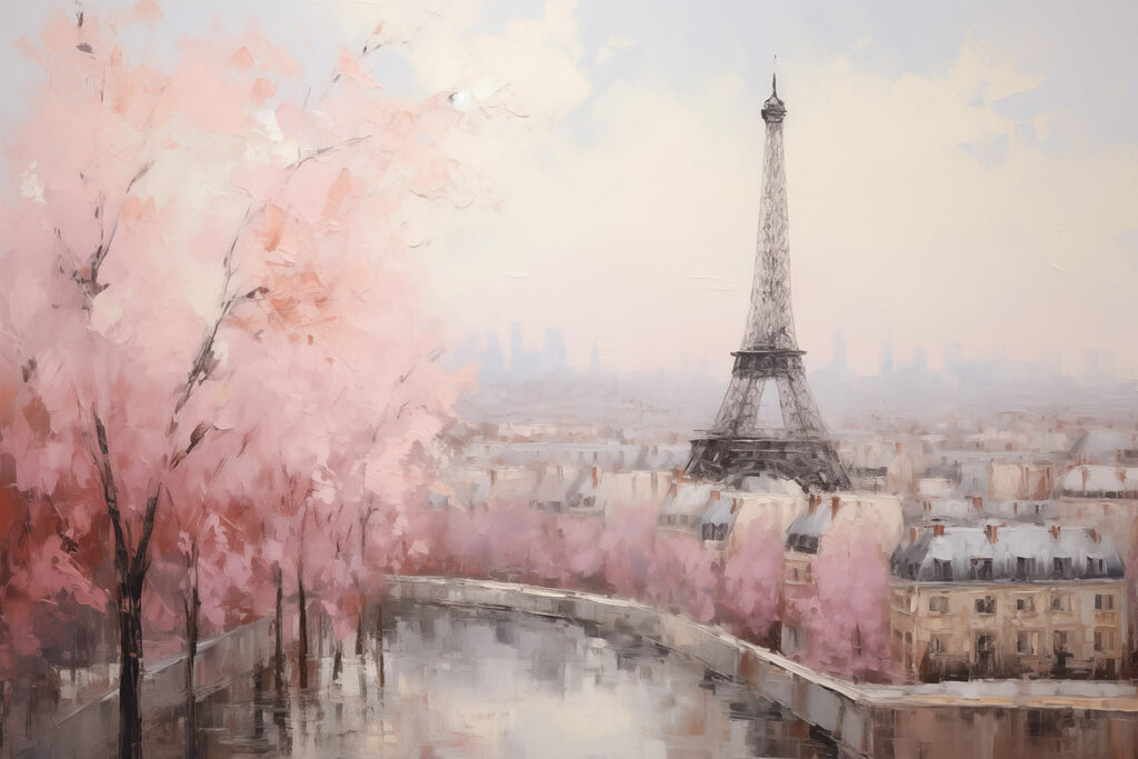 Painting of a tower and a city Painting of a tower and a city