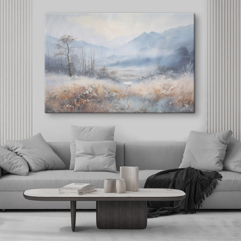 Landscape with a snowy field and mountains Landscape with a snowy field and mountains