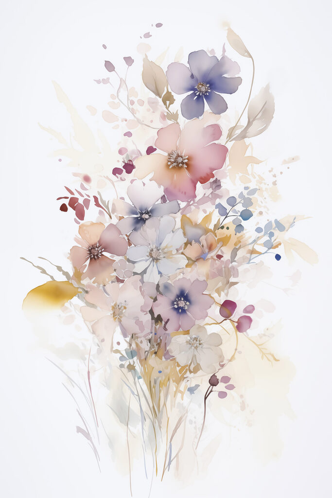 Painting of flowers on a white background Painting of flowers on a white background