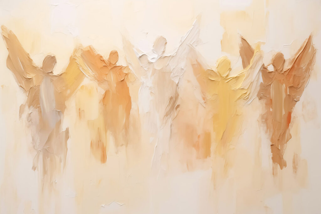 Group of angels painted on a wall