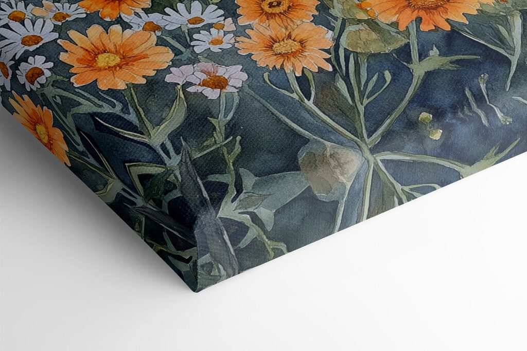 Painting of flowers on a cliff by the ocean Painting of flowers on a cliff by the ocean