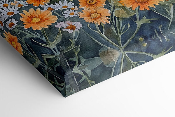 Painting of flowers on a cliff by the ocean Painting of flowers on a cliff by the ocean