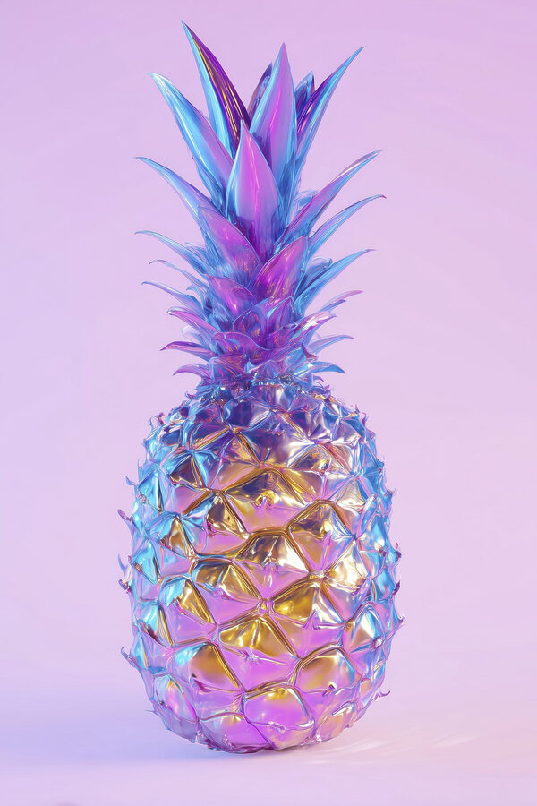 Colorful pineapple with a purple background