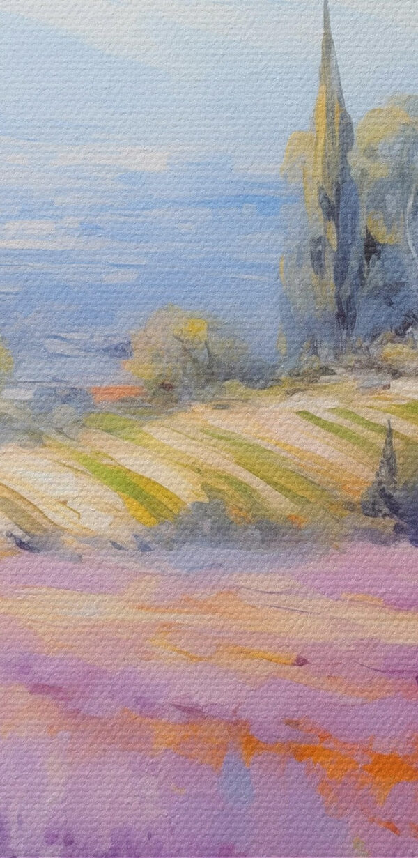 Painting of a house in a lavender field Painting of a house in a lavender field