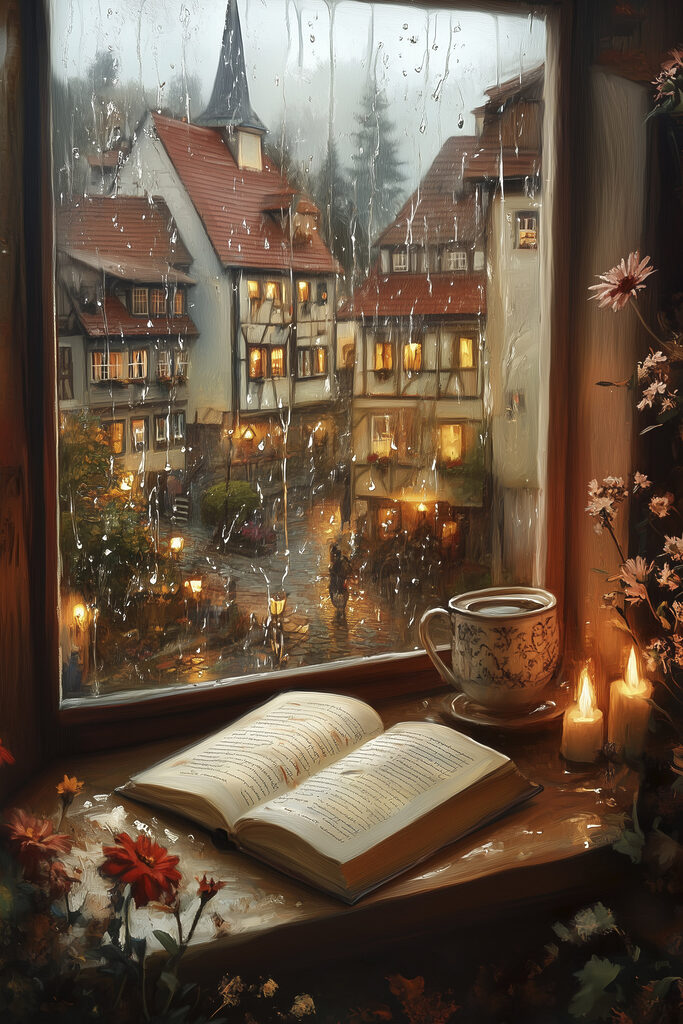 Book and candle on a window sill