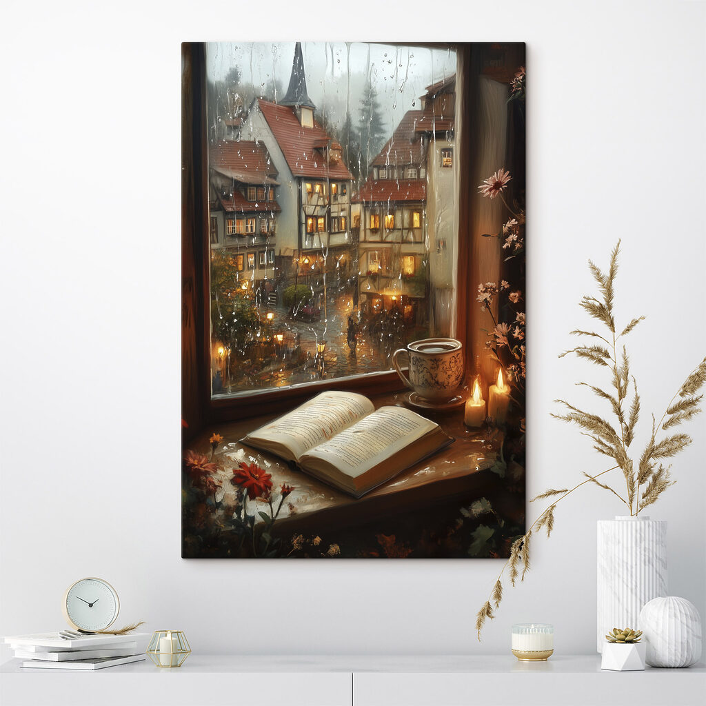 Book and candle on a window sill