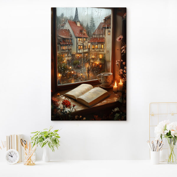 Book and candle on a window sill