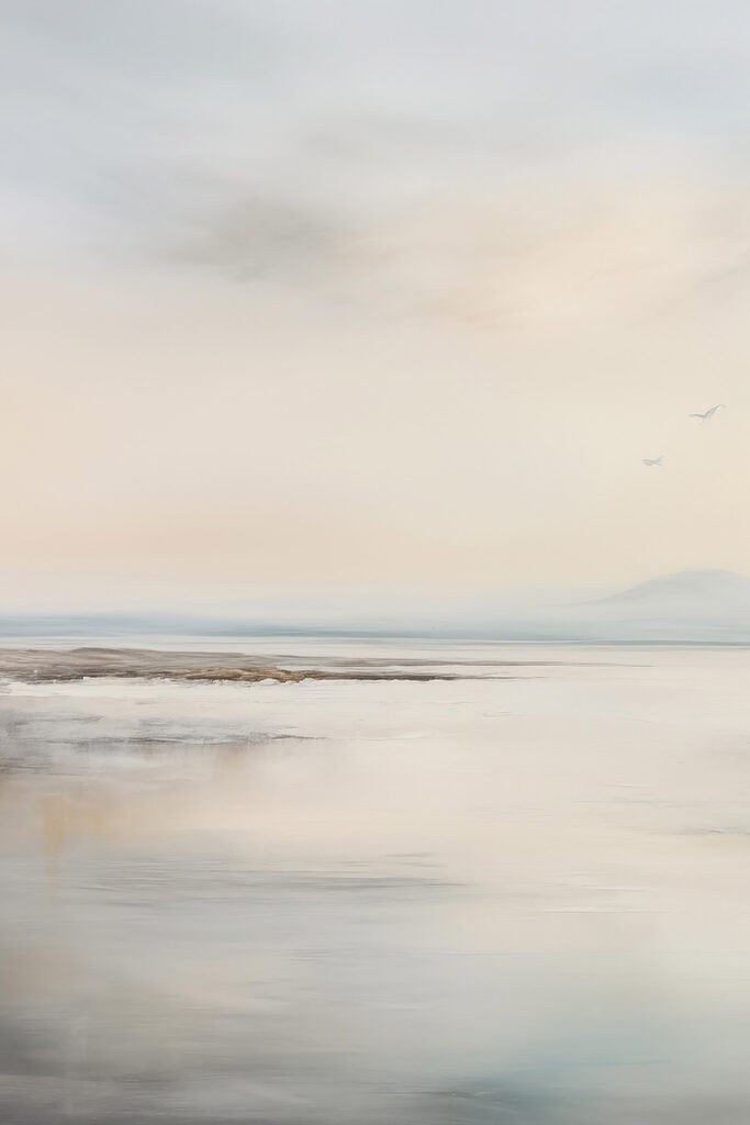 Landscape with a lake and birds flying Landscape with a lake and birds flying