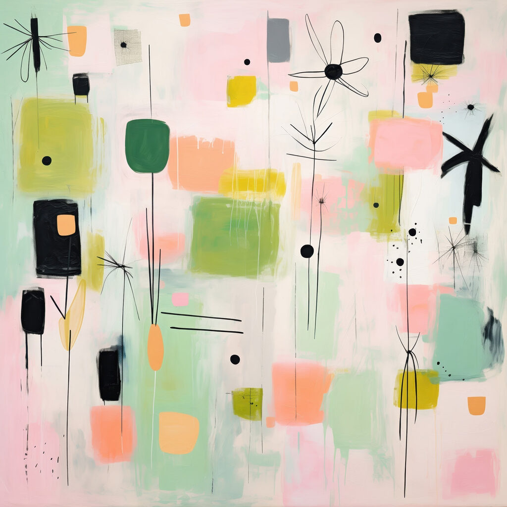 Painting of squares and flowers