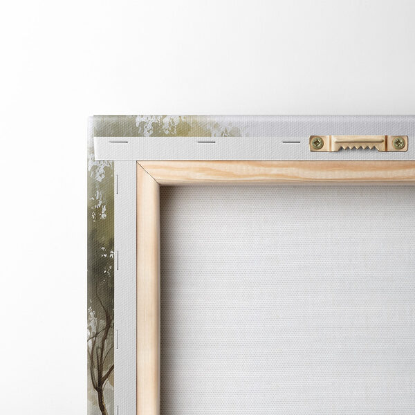 Painting of a house in a field of trees