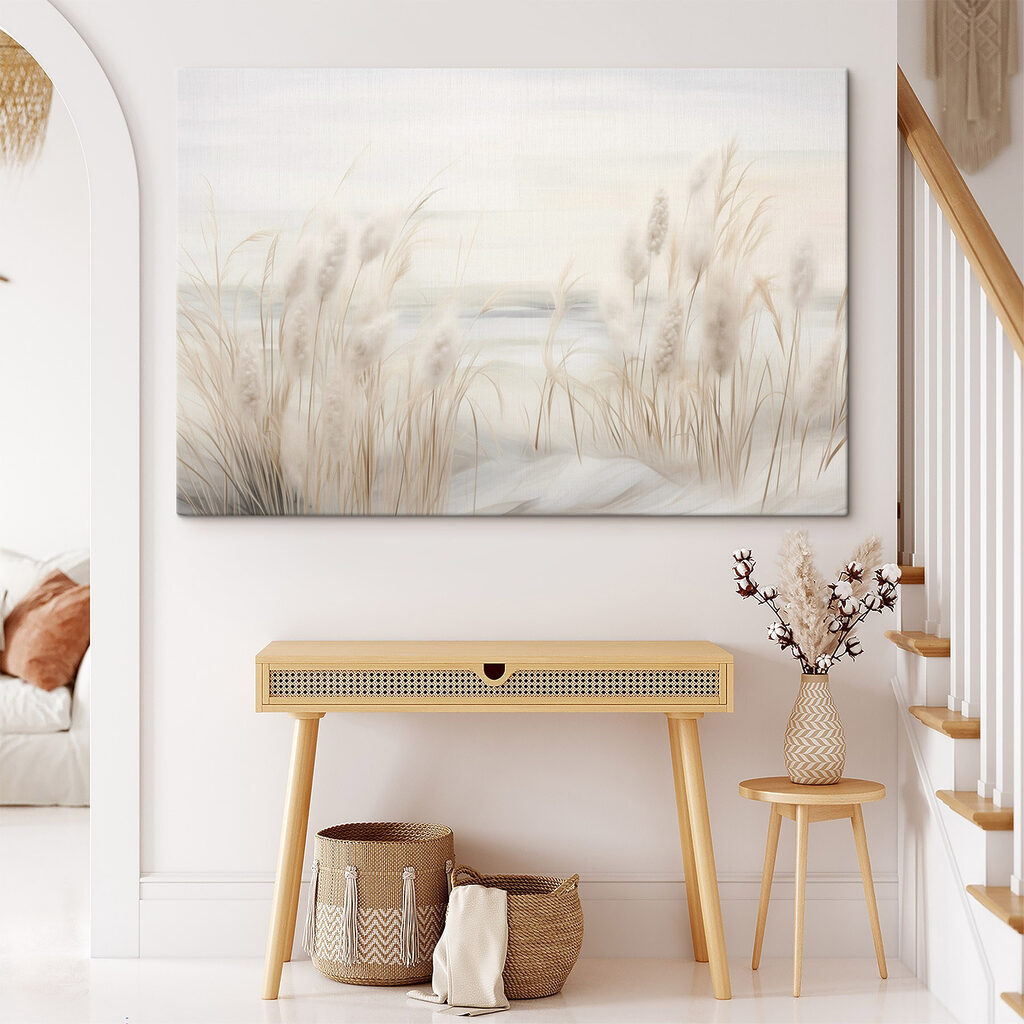 - Serene landscape with soft grasses