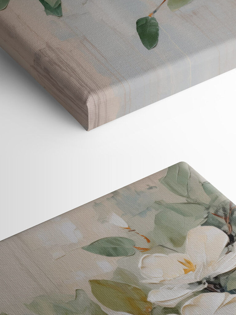 Painting of white flowers and green leaves Painting of white flowers and green leaves