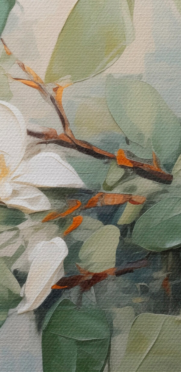 Painting of white flowers and green leaves Painting of white flowers and green leaves