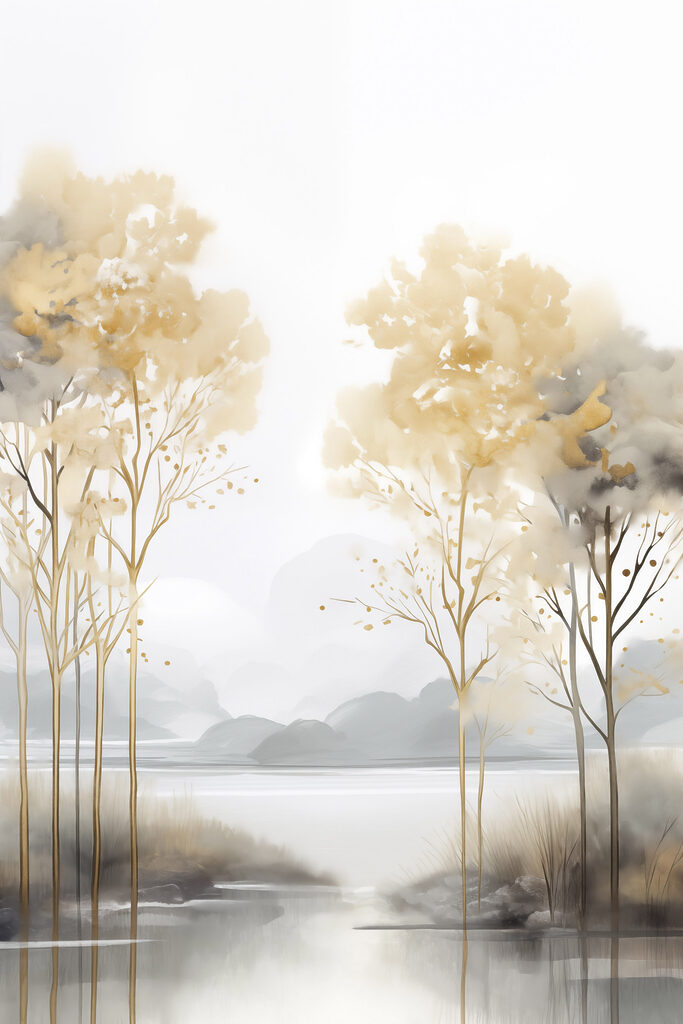 Painting of trees and water Painting of trees and water