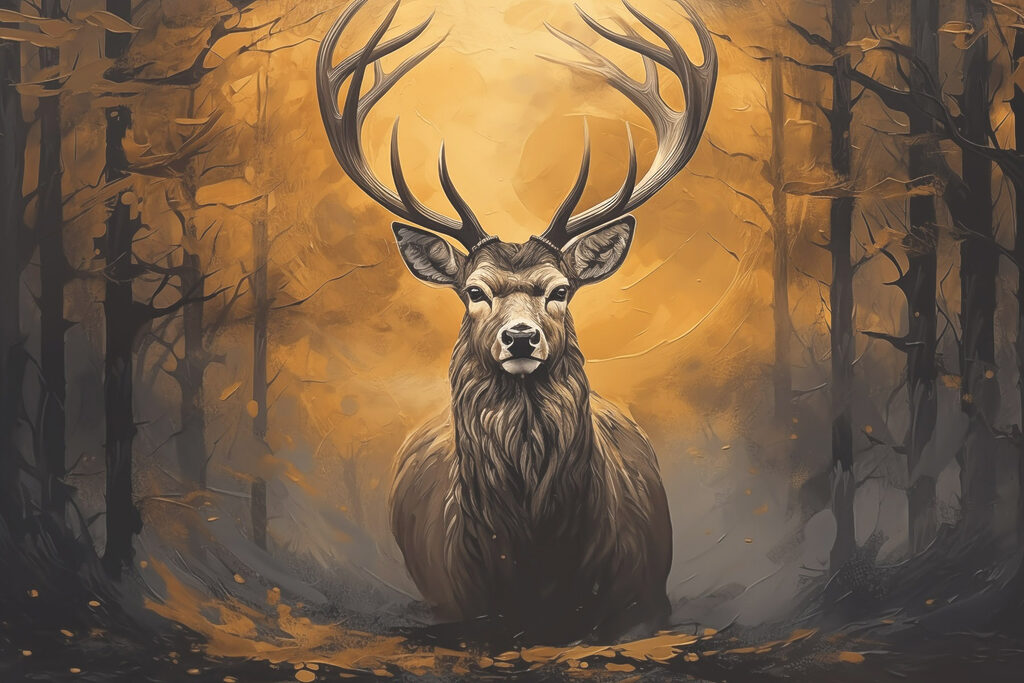 Painting of a deer in the woods