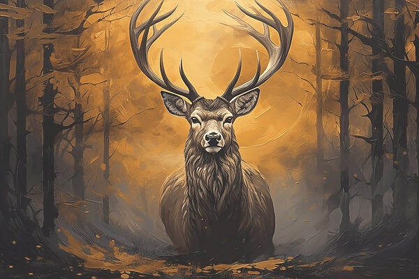 Painting of a deer in the woods