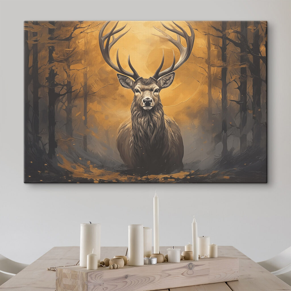 Painting of a deer in the woods