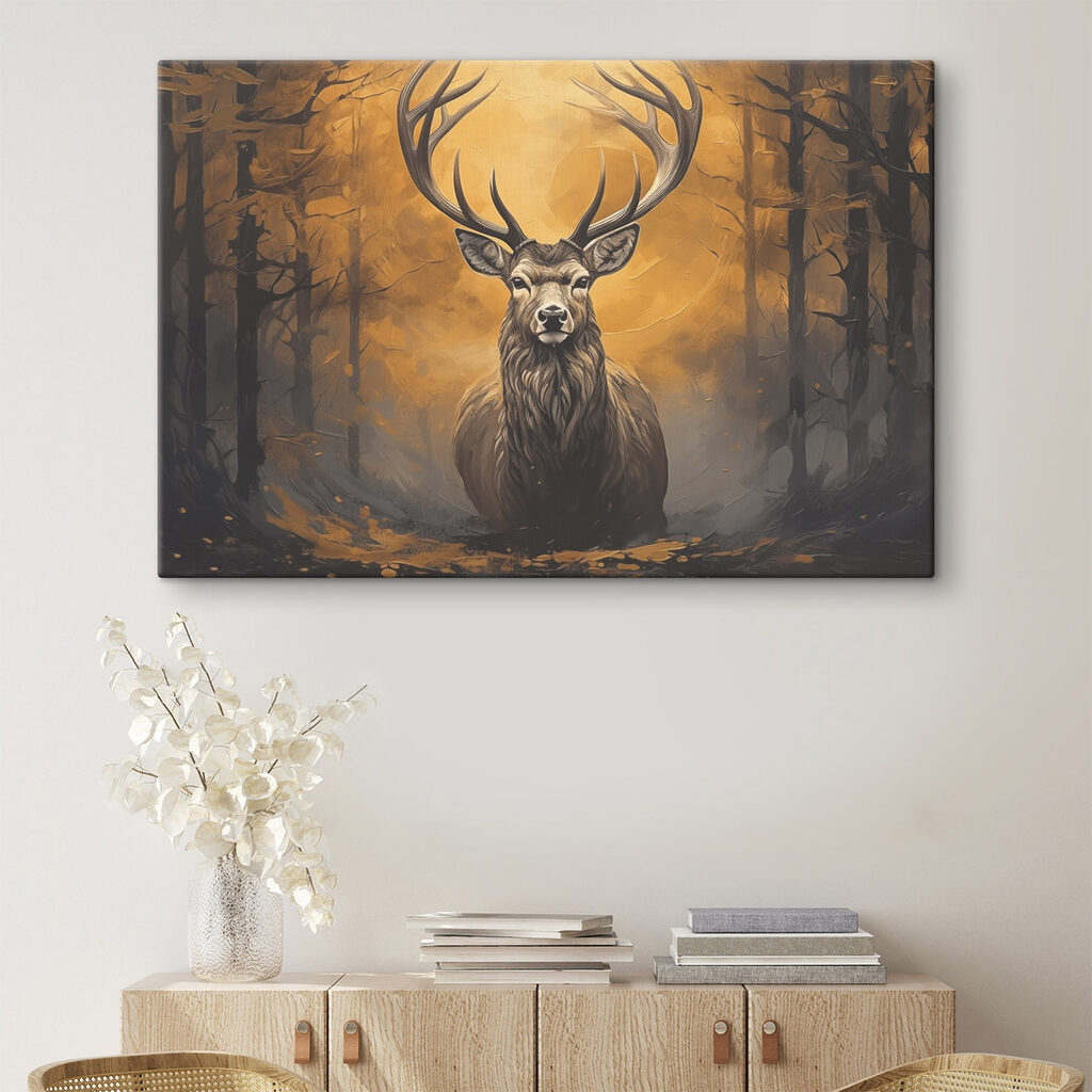Painting of a deer in the woods