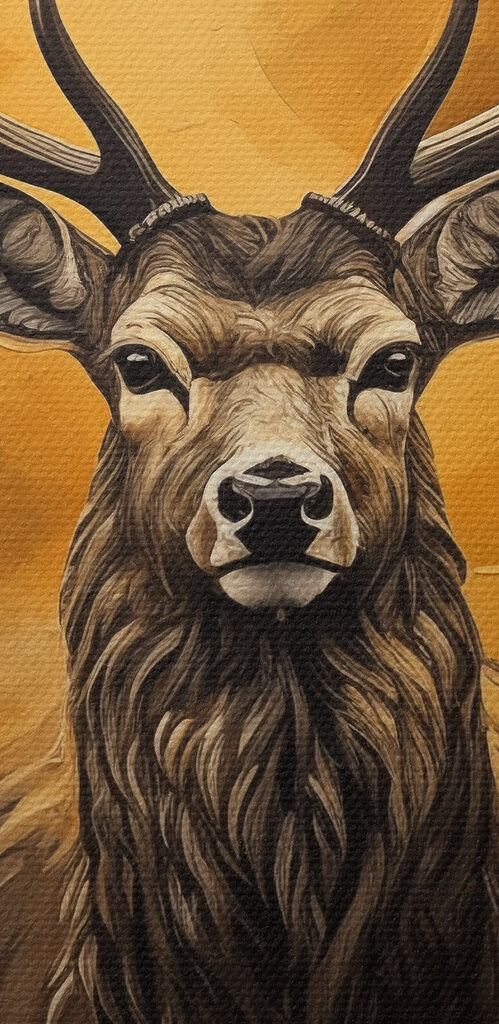 Painting of a deer in the woods