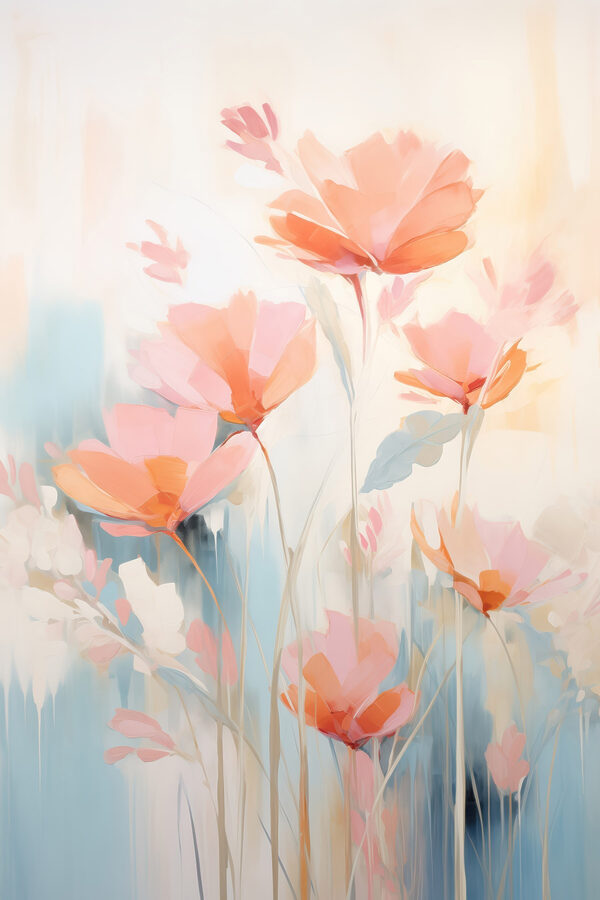 Painting of flowers on a blue background Painting of flowers on a blue background