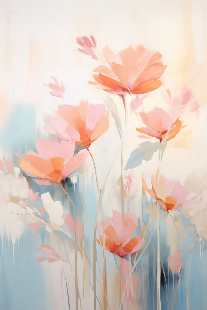 Painting of flowers on a blue background Painting of flowers on a blue background