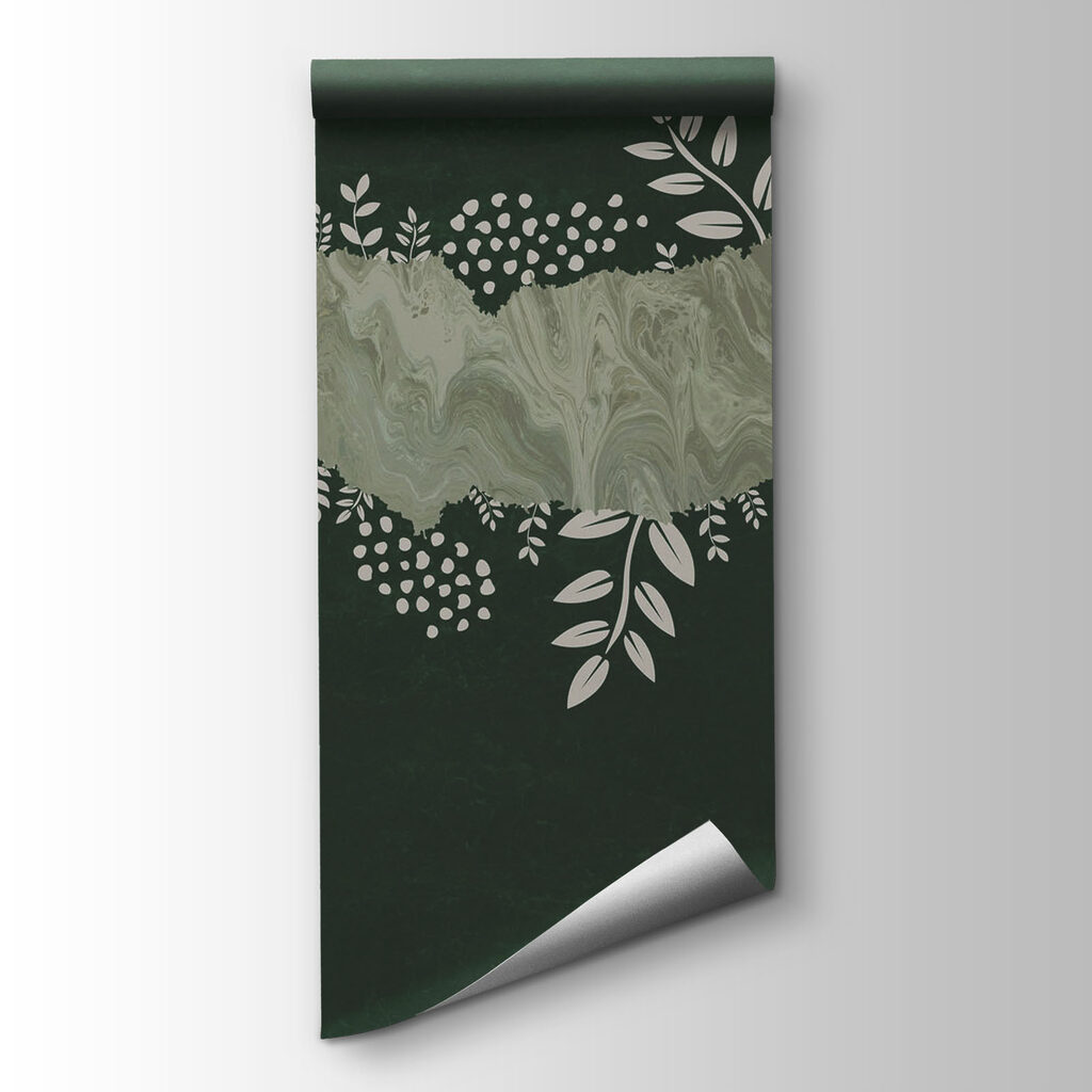 Green and white background with white leaves and flowers
