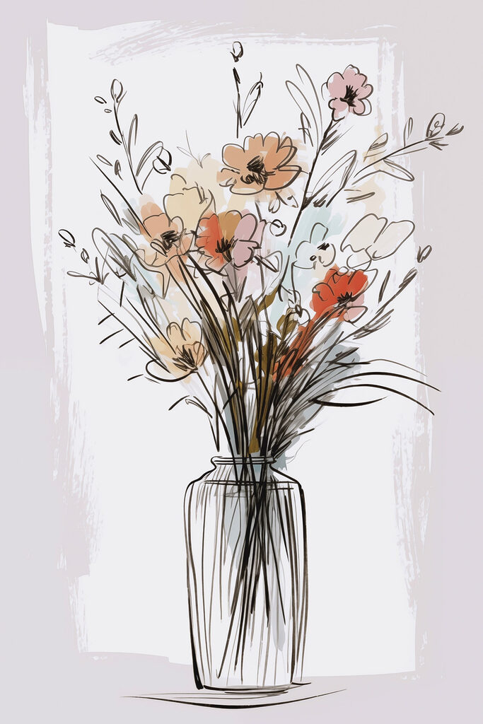 Drawing of flowers in a vase Drawing of flowers in a vase