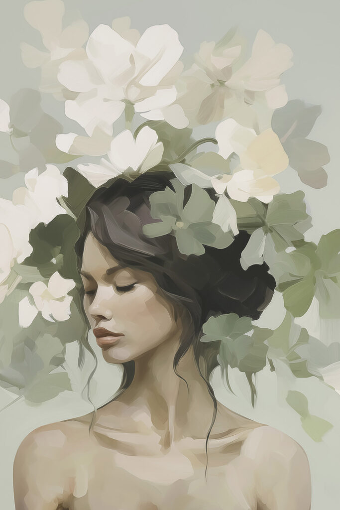Woman with flowers on her head