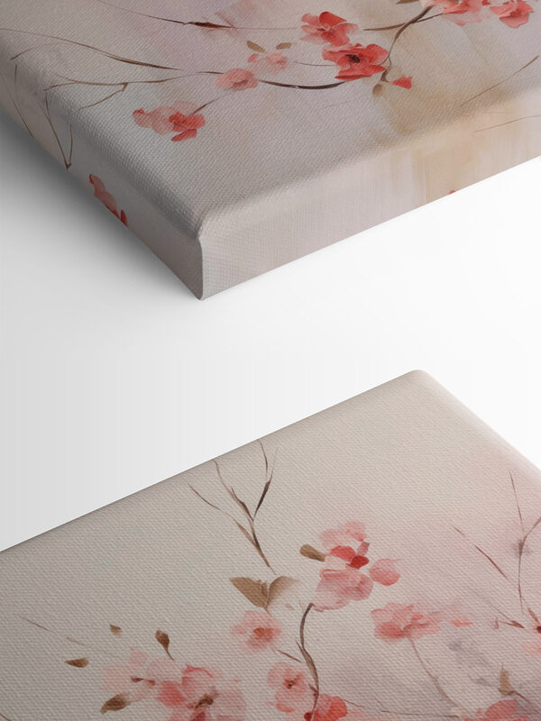Painting of pink flowers on a branch