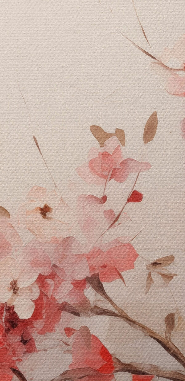 Painting of pink flowers on a branch
