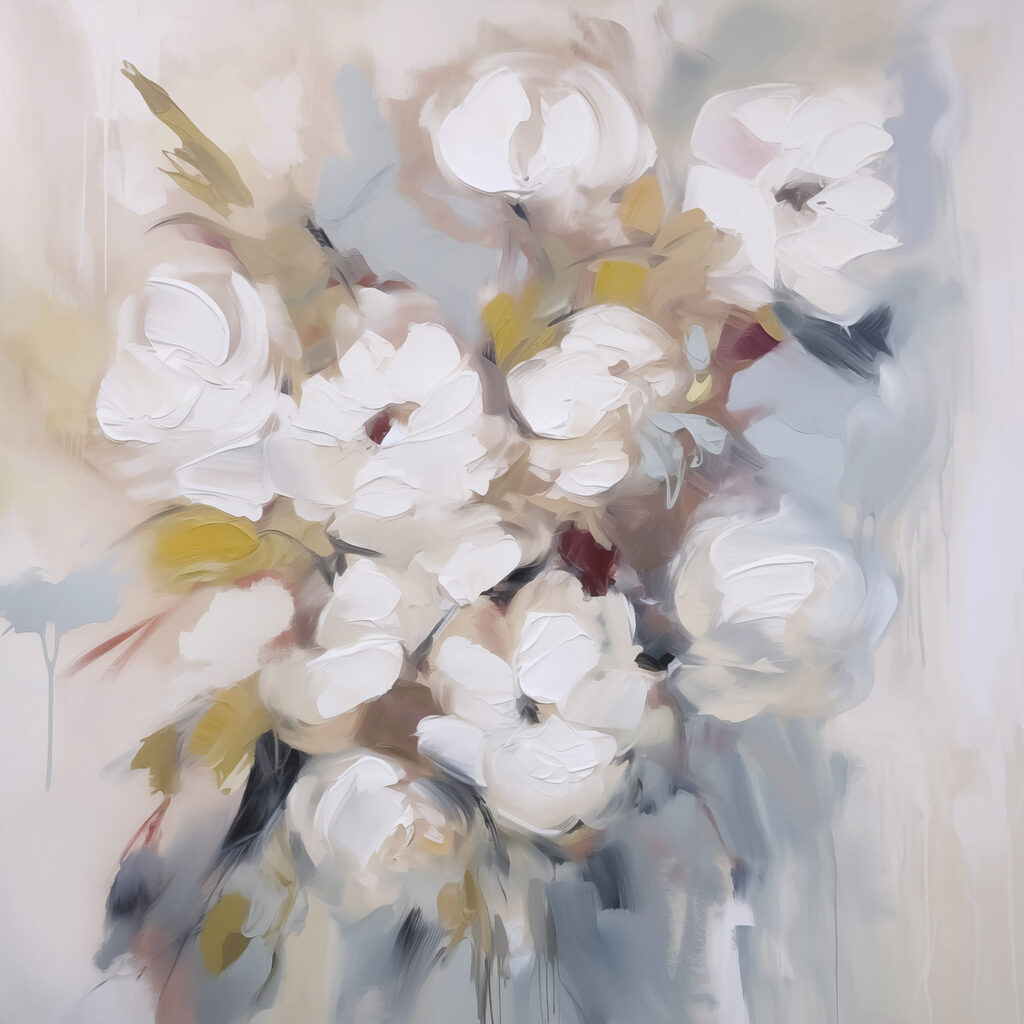 Painting of flowers on a white surface