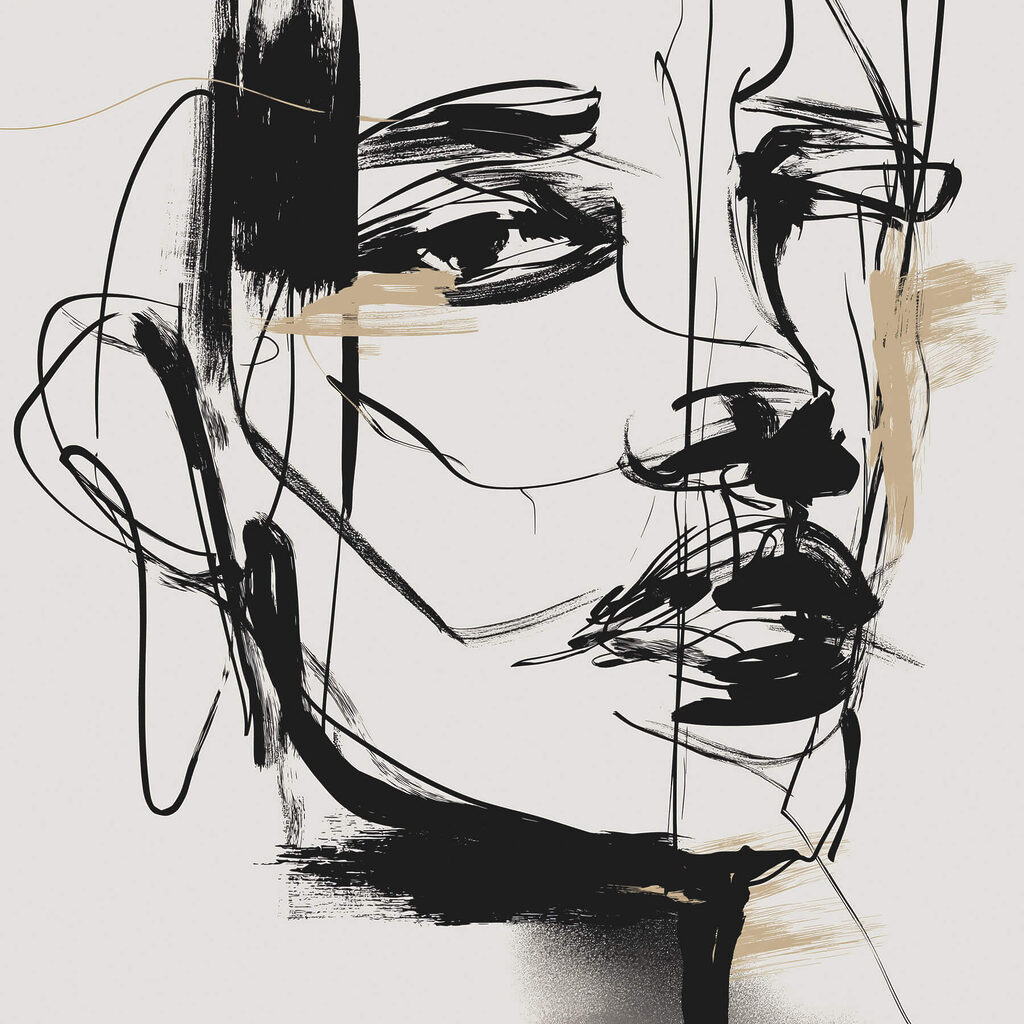 Black and white drawing of a woman's face Black and white drawing of a woman's face