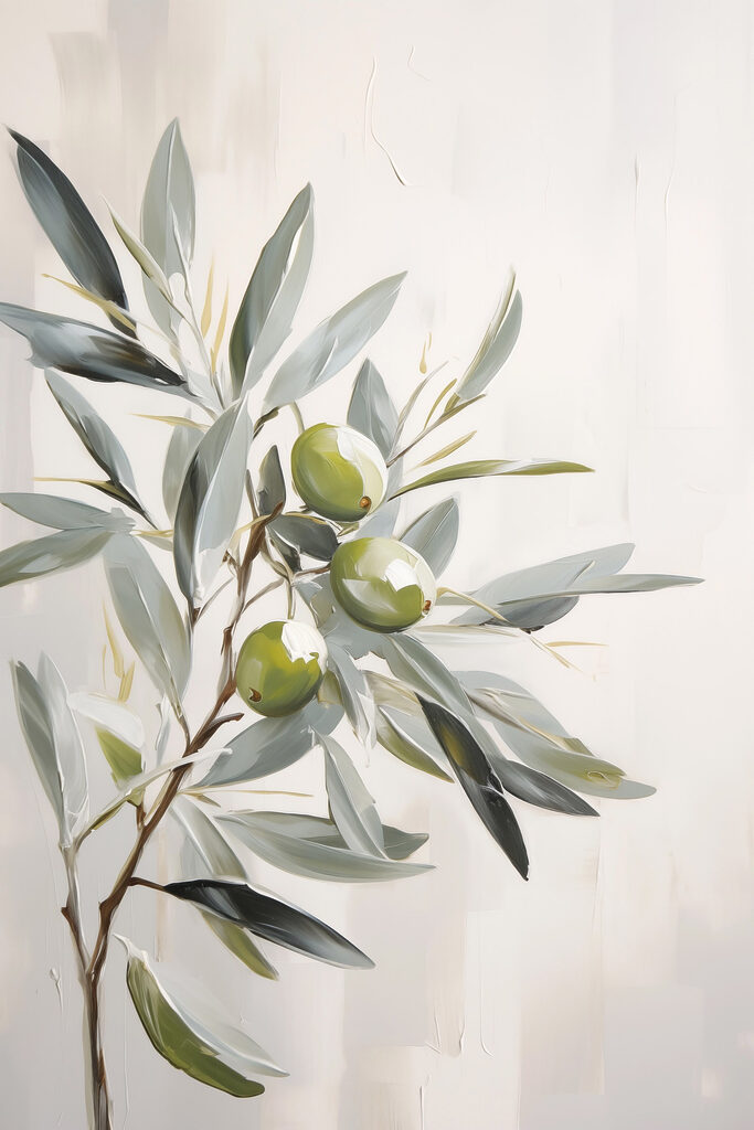 Painting of a branch with green fruits
