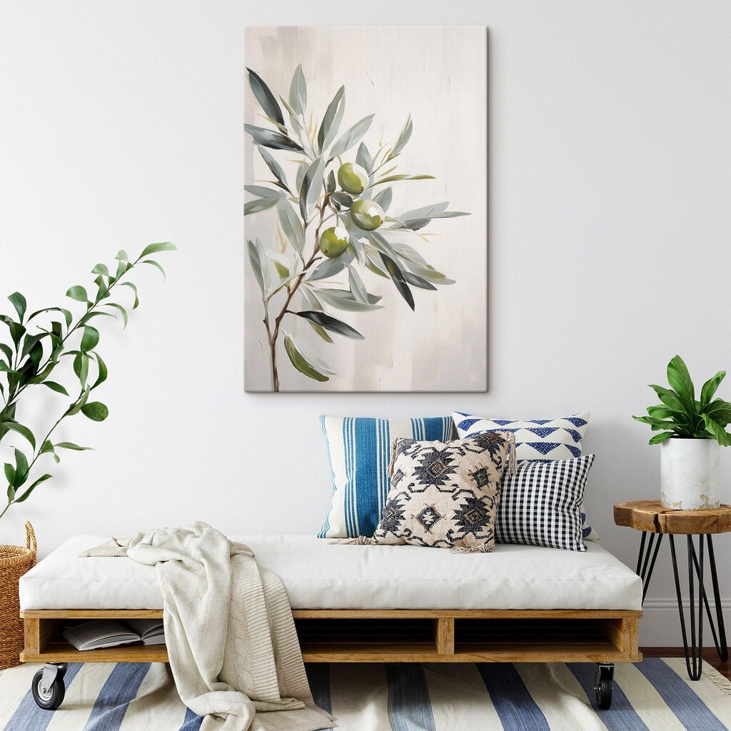 Painting of a branch with green fruits