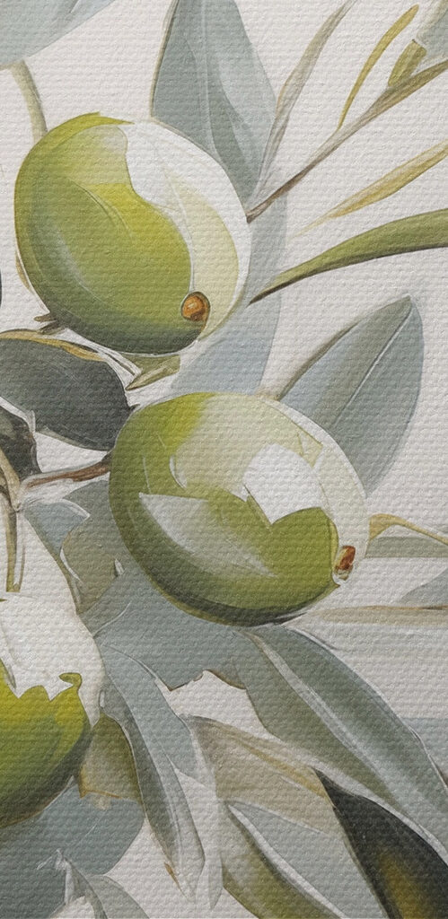 Painting of a branch with green fruits