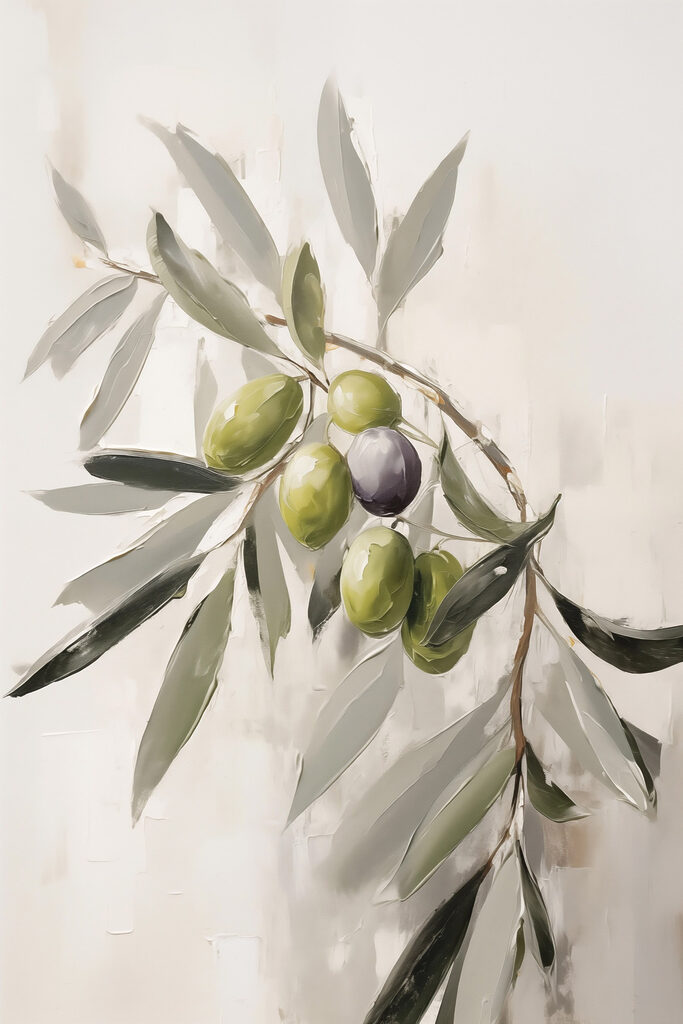 Painting of olives on a branch