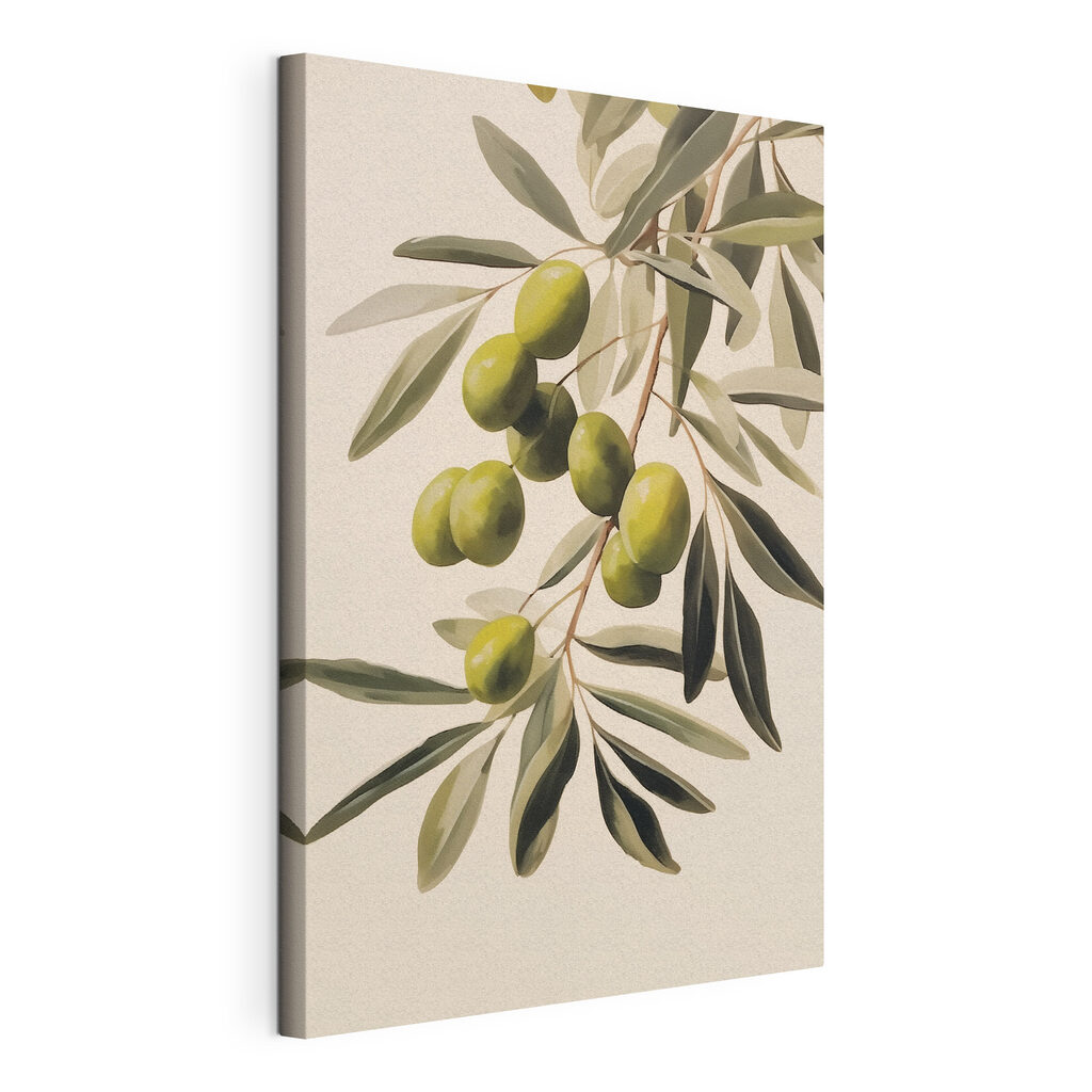 Painting of green olives on a branch Painting of green olives on a branch