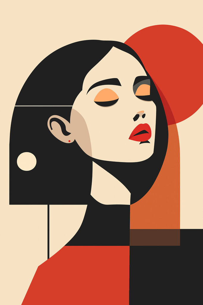 Woman with black hair and red lips