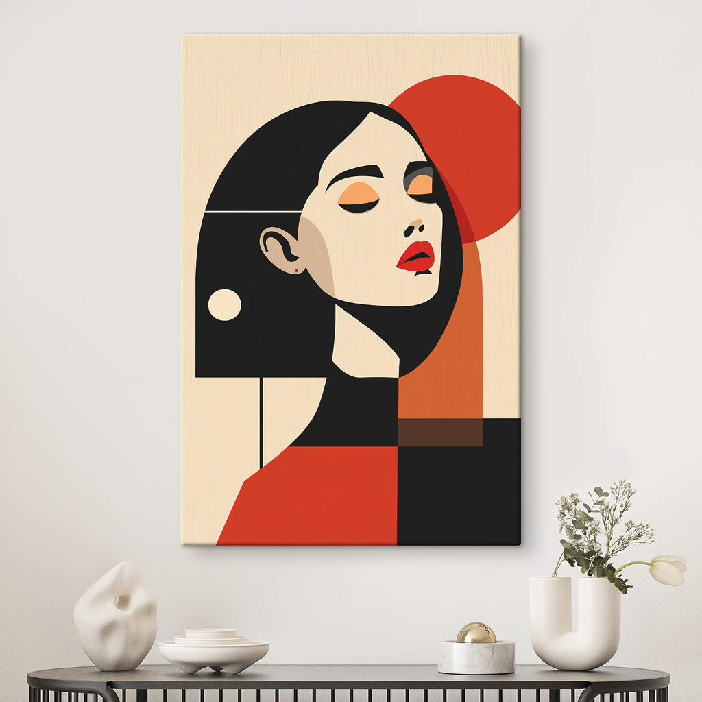 Woman with black hair and red lips