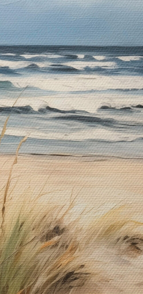 Beach with grass and waves Beach with grass and waves