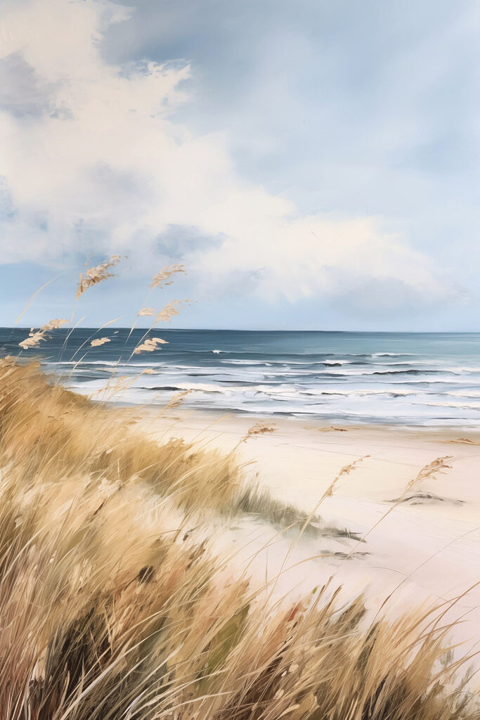 Beach with grass and water Beach with grass and water