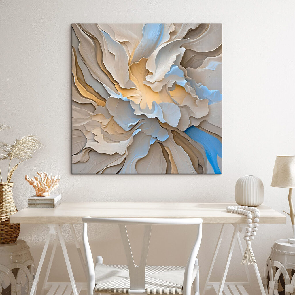 Soft waves of cream and blue hues Soft waves of cream and blue hues
