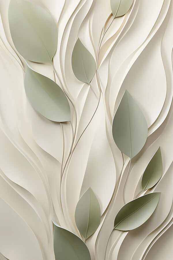 White and green paper cutout with leaves