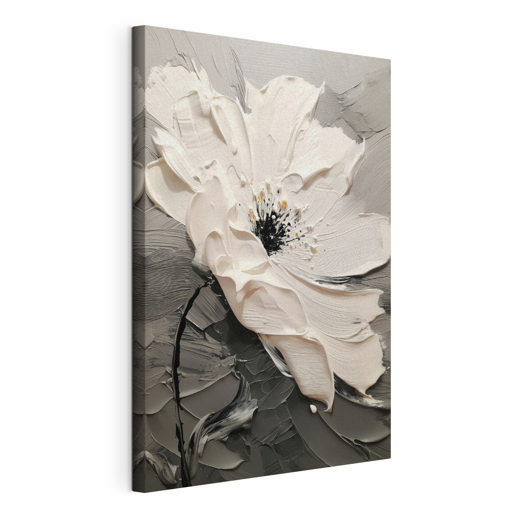 White flower with black center
