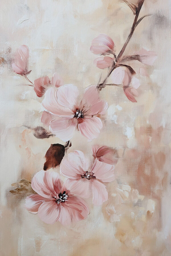 Painting of flowers on a branch