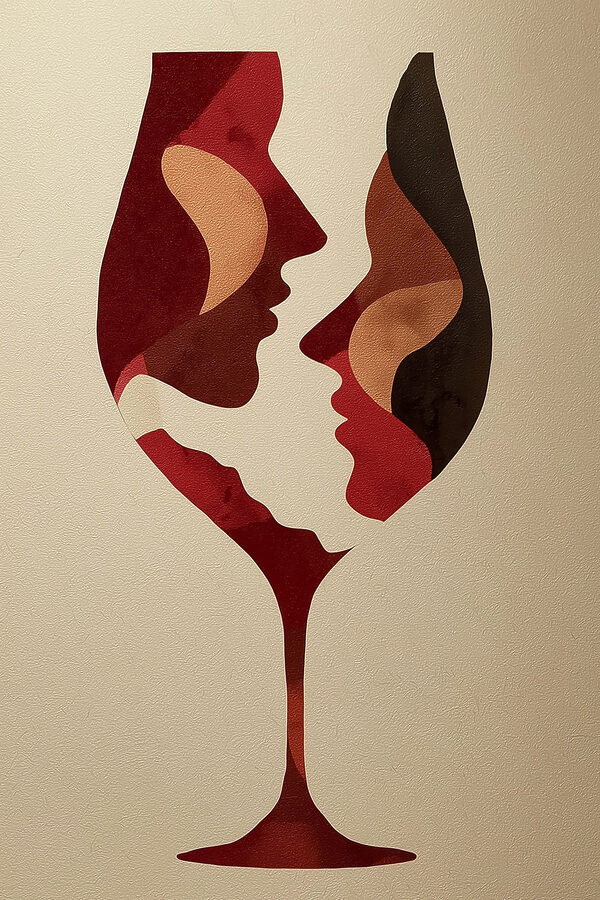 Wine glass with faces in it