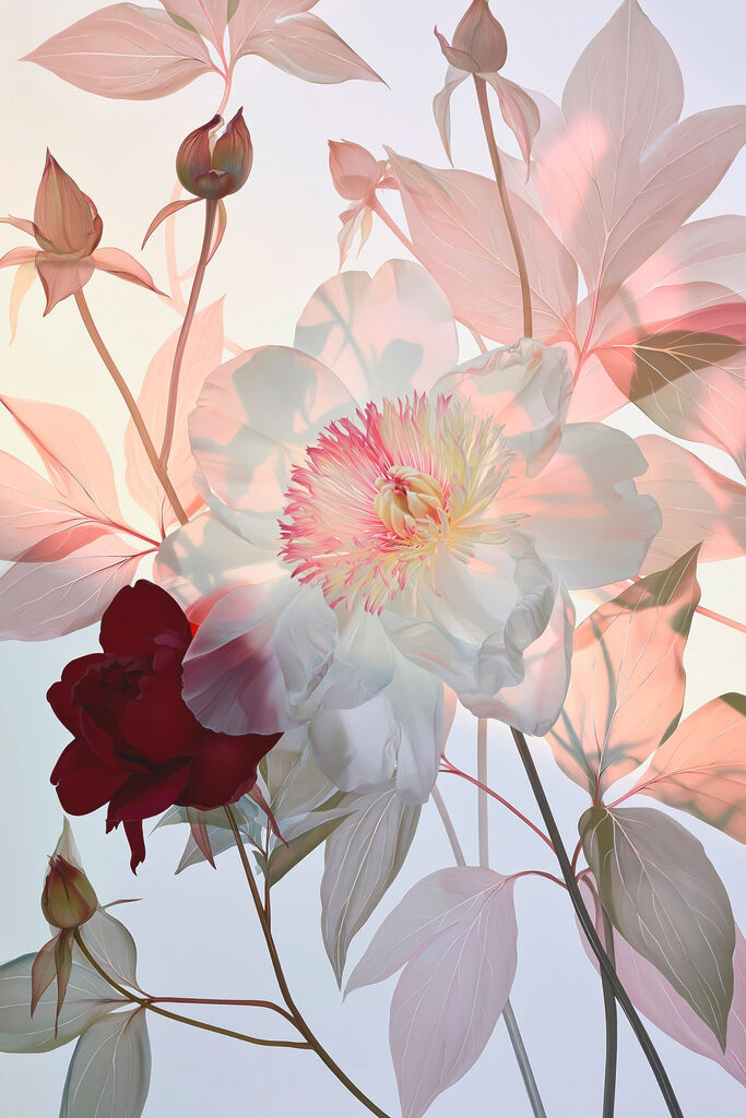 Delicate flowers in soft pastel hues